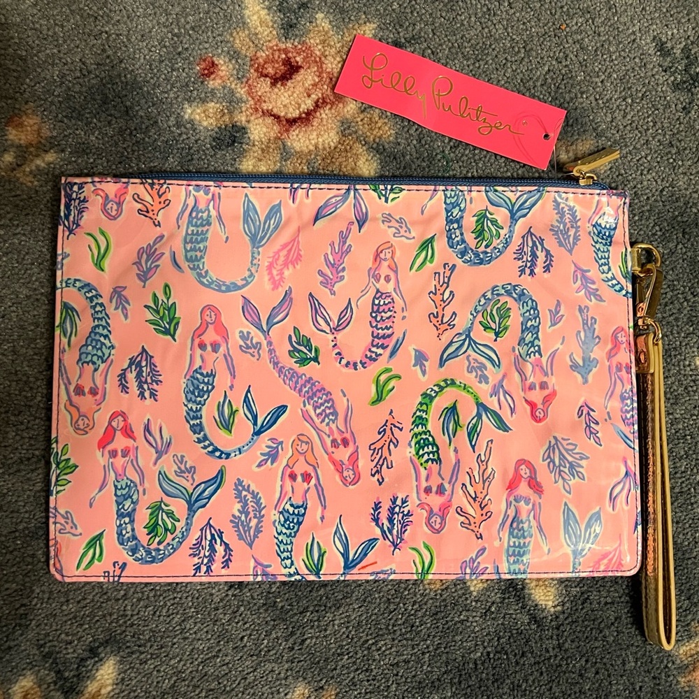 Lilly Pulitzer Pink and Blue Mermaid Girls Night Out Clutch wristlet - Picture 2 of 5